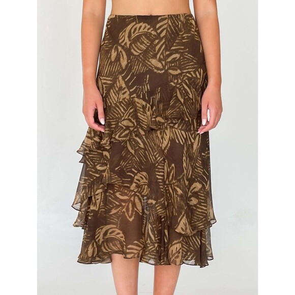 Vintage Lauren Ralph Lauren Silk Layered Midi Skirt Sz L Ruffles 90s Y2k Preppy - Picture 1 of 8